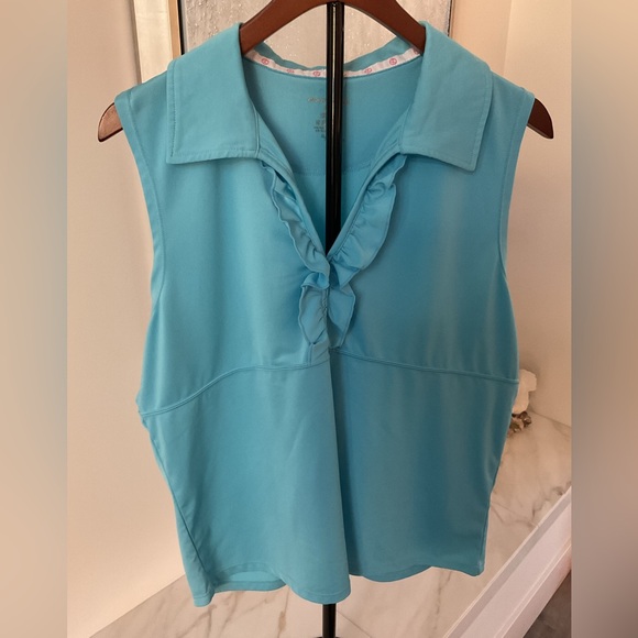 Foursome Performance Blue Collared Ruffled V-neck - Picture 2 of 9